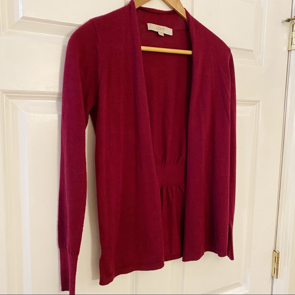 LOFT Open Front Cardigan in Deep Berry